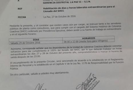Impuestos, Bolivia, trabajadores