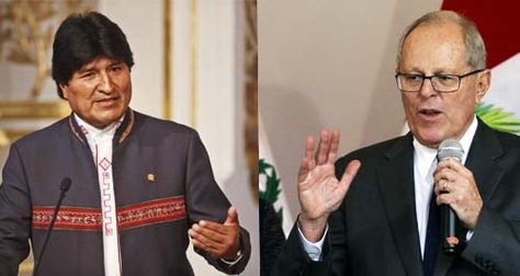 El presidente de Bolivia, Evo Morales, y sy par peruano Pedro Pablo Kuczynski .