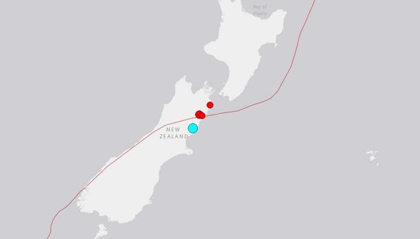 Captura de imagen del Servicio Geológico de Estados Unidos en la que señala el terremoto en Nueva Zelanda y sus réplicas