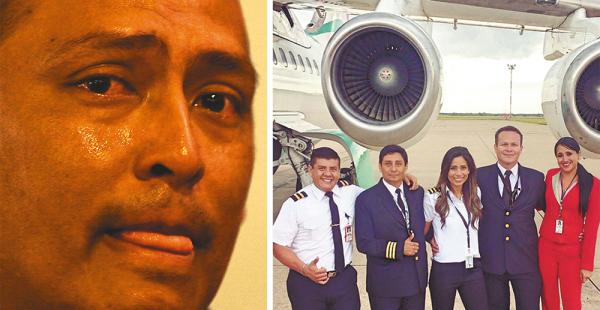 Desconsuelo. Erwin Arias, tío de Sisy Arias consternado. A la derecha la tripulación antes de volar