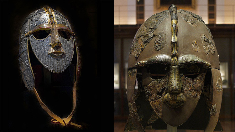 Reproducción del yelmo de Sutton Hoo / Yelmo encontrado en Sutton Hoo