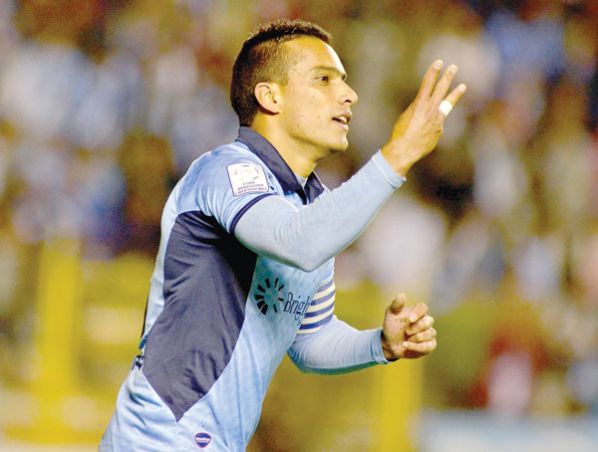 EL DELANTERO URUGUAYO WILLIAM FERREIRA CELEBRA UNO DE SUS GOLES EN LA ACADEMIA, EN 2014.