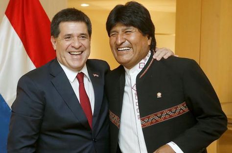 El presidente de Paraguay, Horacio Cartes, en su encuentro con su homçologo boliviano, Evo Morales, en Estados Unidos.