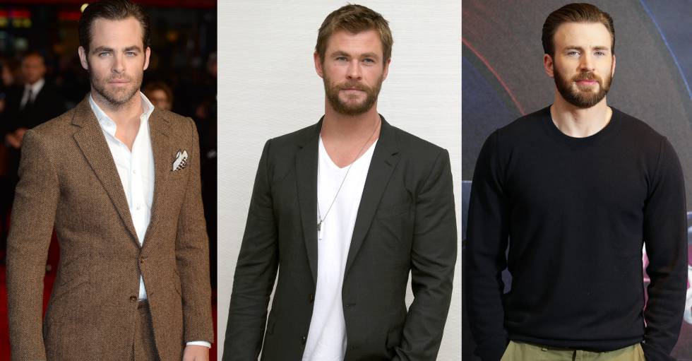De izquierda a derecha: Chris Pine, Hemsworth y Evans.