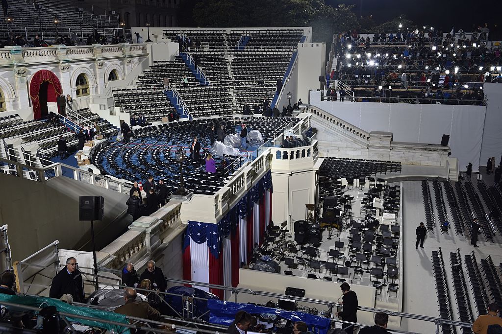 Una vista general del área oeste del área donde será la toma de posesión de Trump en el lado oeste del Capitolio. (Crédito: PAUL J. RICHARDS/AFP/Getty Images)
