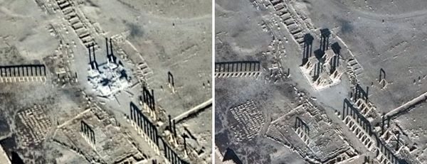 El Tetrápilo dañado y antes de ser destruido por ISIS (AFP)
