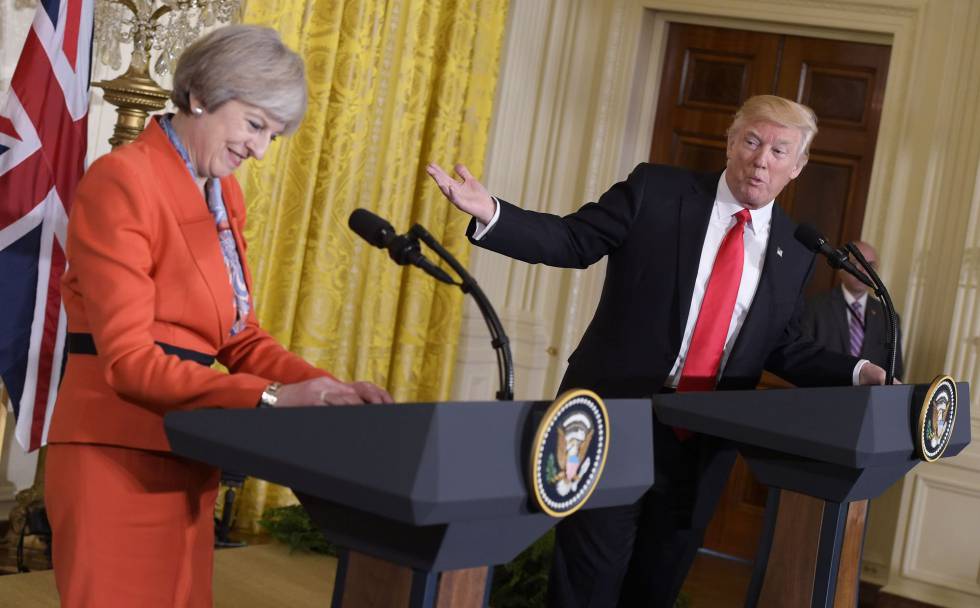 El presidente Trump y la primera ministra May durante la rueda de prensa. El presidente Trump y la primera ministra May durante la rueda de prensa.