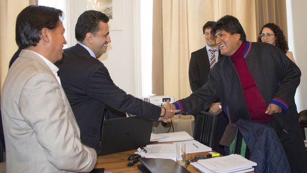 Evo Morales durante el encuentro en La Haya