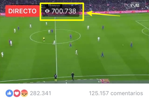 Una captura de pantalla de la emisión del Barcelona-Real Madrid del pasado mes de diciembre, con más de 700.000 espectadores conectados en ese momento.