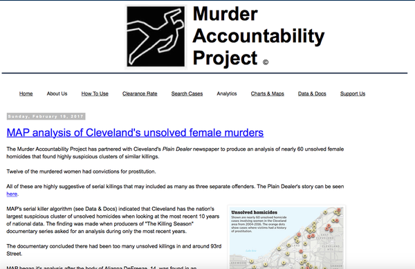 La fundación MAP se dedicó a recopilar información sobre homicidios no resueltos, entre los cuales se destacan patrones de similitud cuando ha actuado un asesino serial.