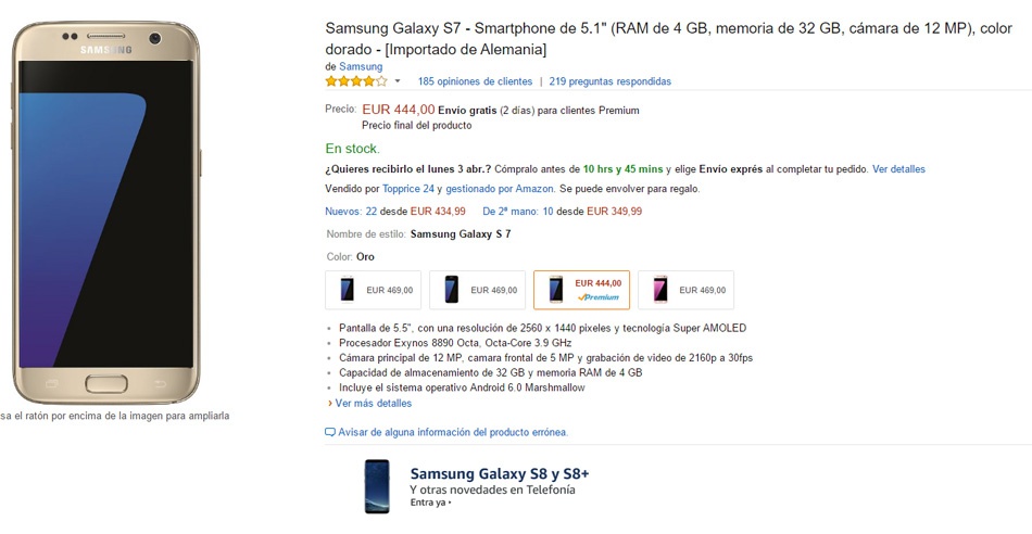 Precio del Samsung Galaxy S7 en Amazon