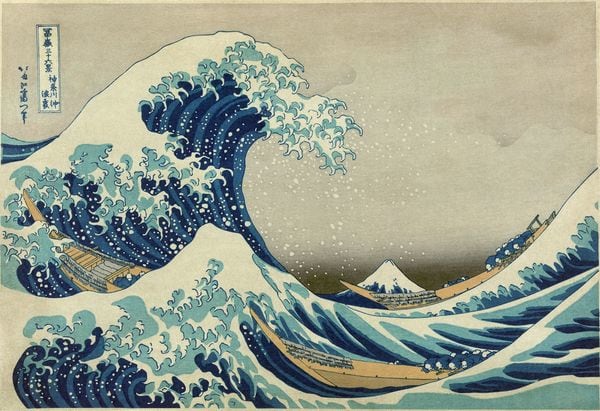 “La gran ola de Kanagawa” de Katsushika Hokusai. Al fondo, el monte Fuji