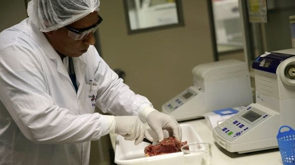 Una veterinaria analiza una muestra de carne tras el escándalo (Reuters)