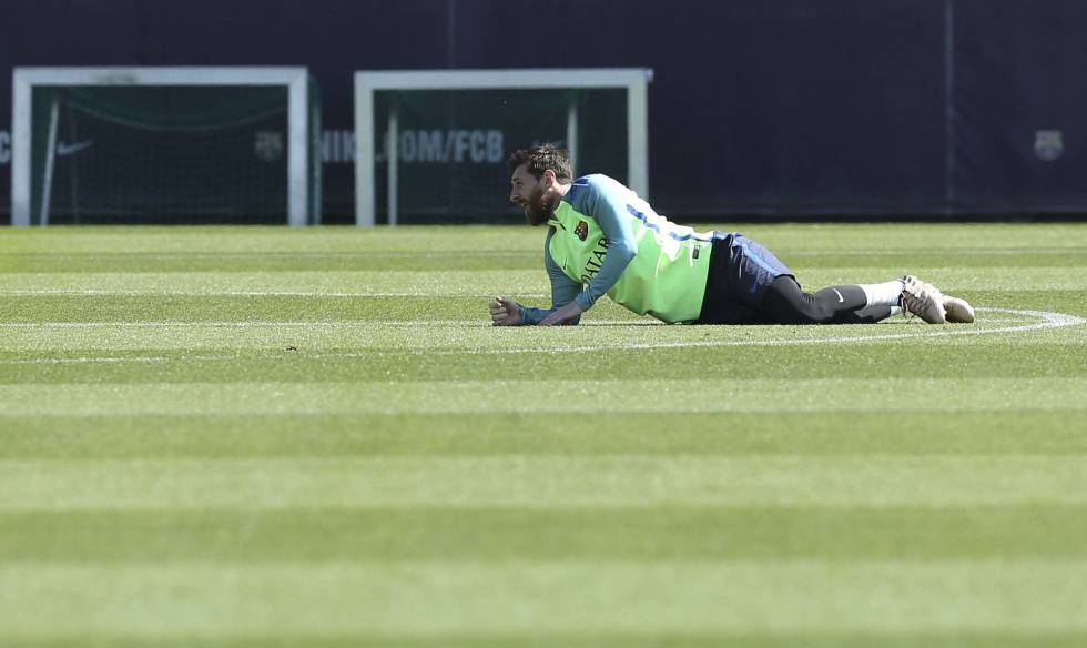 Messi, en el entrenamiento previo al clásico.