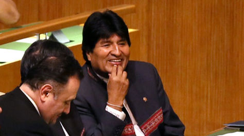 El presidente Evo Morales frente a la asamblea general de la ONU en Nueva York (EEUU). 