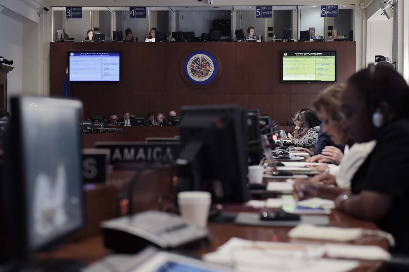 Vista de la reunión ordinaria de la Organización de Estados Americanos (OEA) en la sede de la organización en Washington (Foto EFE/LENIN NOLLY)