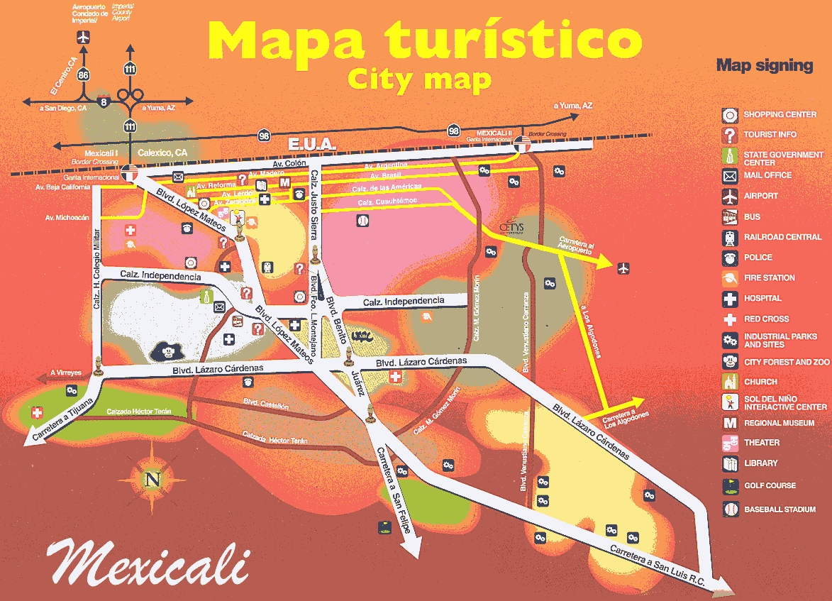 Una de las vías principales de Mexicali, la Avenida Cristóbal Colón, es la que marca la frontera.