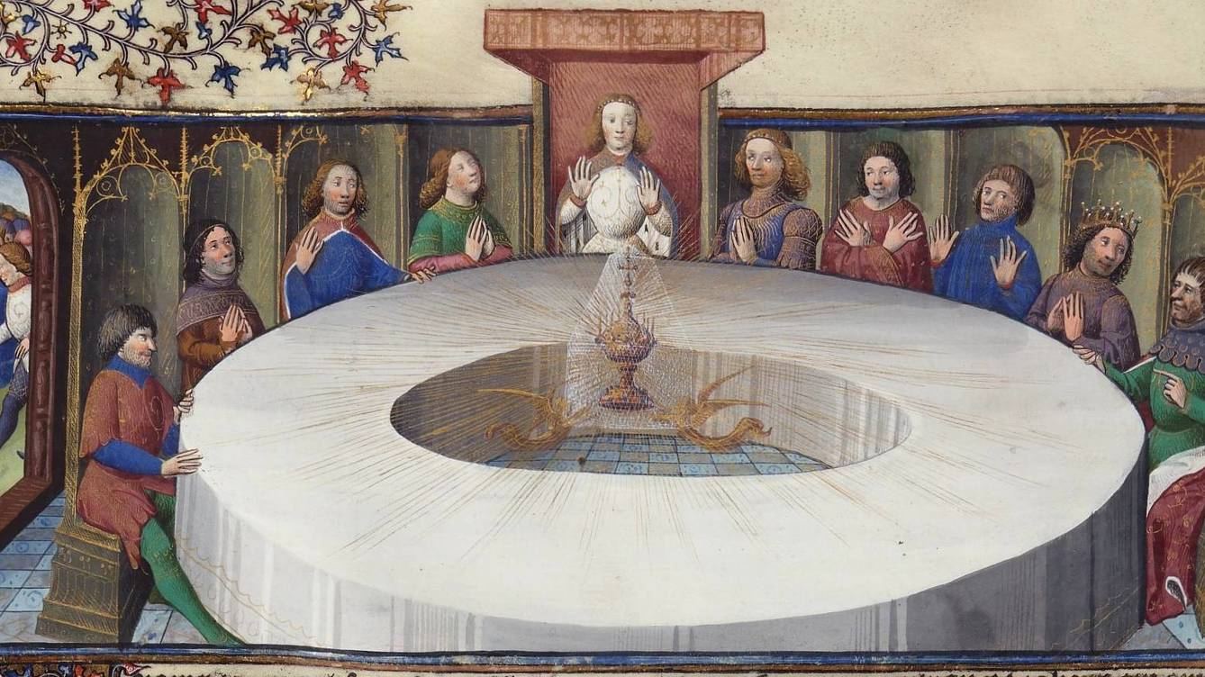 Foto: Ilustración medieval en la que el Rey Arturo y sus caballeros tienen una visión del Santo Grial.