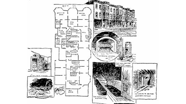 Un plano del “Castillo de los Asesinatos” en Chicago, en el cual Holmes mataba y hacía desaparecer los rastros de sus víctimas. Reconoció el crimen de 27 personas, la mayoría mujeres