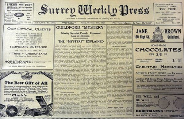 Otra portada de un diario inglés dando cuenta de la desaparición de Agatha Christie