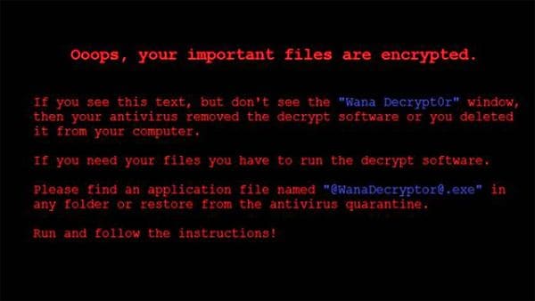 El mensaje que aparece en las computadoras de las víctimas del ransonware