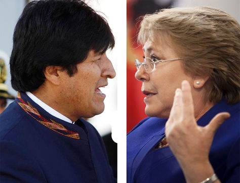 El presidente de Bolivia, Evo Morales y la presidenta de Chile Michelle Bachelet.