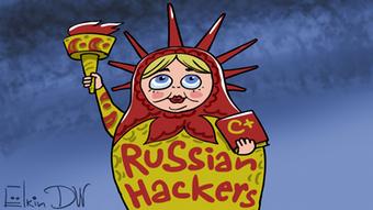 Russland Karikatur zum Thema Russische Hacker in den USA