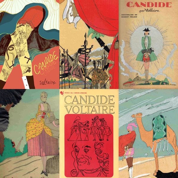 Distintas portadas e ilustraciones de Candide, la sátira publicada en 1759 que generó fascinación por su escritor y ha sido nombrado como uno de los cien libros más influyentes de la historia