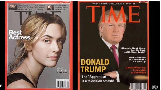 La portada verdadera (izquierda) frente a la falsa difundida en los clubes de Trump (derecha)