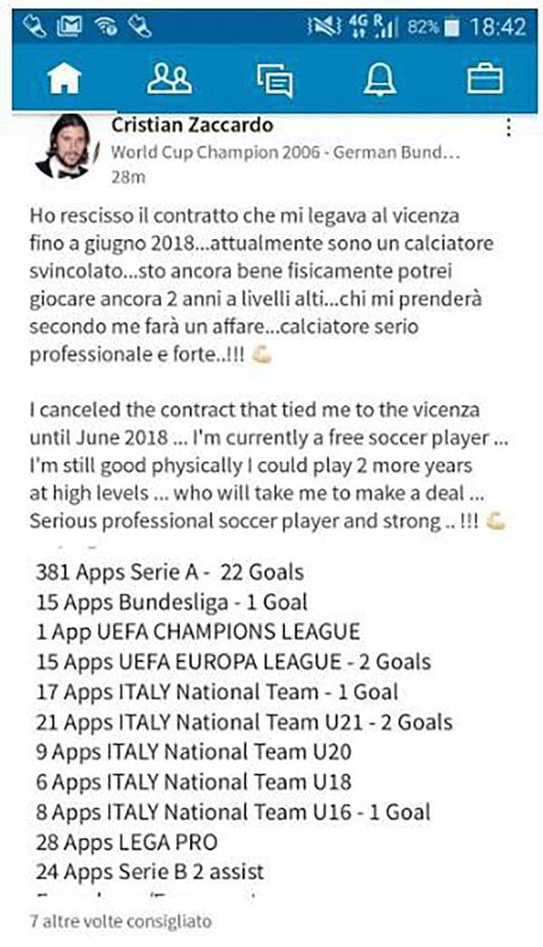 La publicación de Cristian Zaccardo en Linkedin