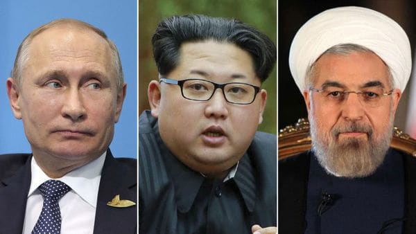 Vladimir Putin, Kim Jong-un y Hassan Rohani