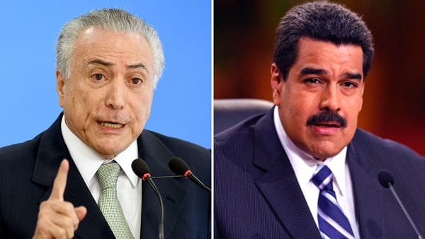 El presidente brasileño Michel Temer y su par Nicolás Maduro