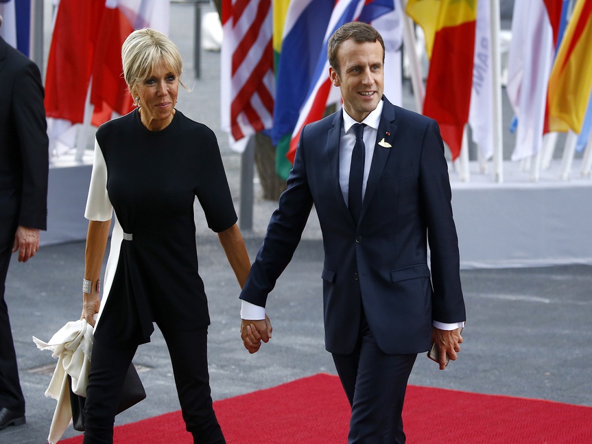 Brigitte Macron con su marido, el presidente francés Emmanuel Macron