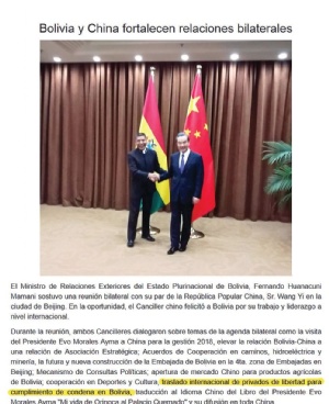 Traslado de presos al país entra en la agenda bilateral con China