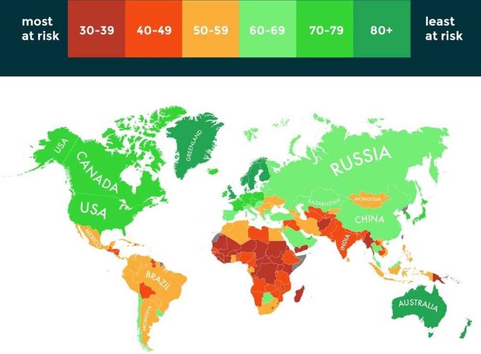 Infografía según el riesgo que supone el cambio climático para el país. (Notre Dame Global Adaptation Initiative)