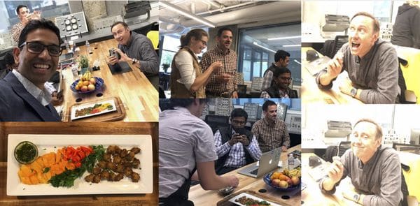 El equipo del fondo de inversión DFJ prueba la carne de Memphis Meats. La nueva empresa promete revolucionar la manera en que nos alimentamos (DFJ Posts)