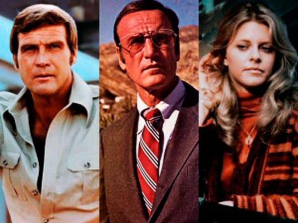 Richard Anderson, centro, junto a Lee Majors, El Hombre Nuclear, y Lindsay Wagner, la Mujer Biónica, un trío exitoso en la televisión de la década de los ochenta. (ABC)