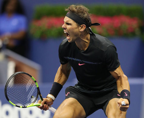 Nadal de España reacciona tras derrotar a Del Potro de Argentina en el Campeonato de Tenis Abierto de Estados Unidos. Foto: EFE 