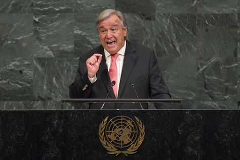 Antonio Guterres brinda su discurso de apertura en la Asamblea General de la ONU. Foto: AFP