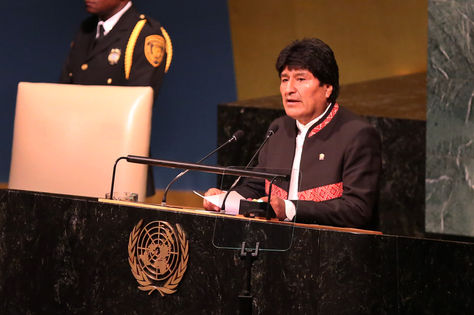 El presidente Evo Morales Ayma durante su alocución en el 72º Periodo Sesión de la Asamblea General de la ONU. Foto: ABI