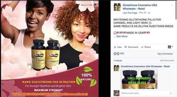 Priscilla (derecha) en el anuncio de un producto para blanquear la piel