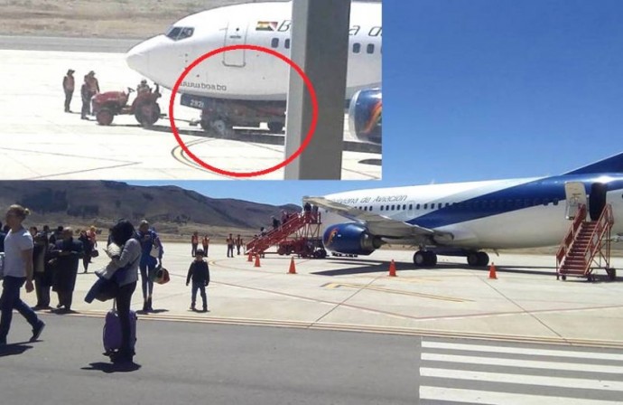 El avión de BOA se detuvo una vez que chocó con el carro transportador de maletas. Fotos: Gentileza