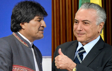 El presidente Evo Morales y el presidente de Brasil, Michel Temer.