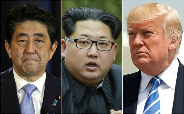 El primer ministro japonés, Shinzo Abe, el dictador de Corea del Norte, Kim Jong-un, y el presidente de EEUU, Donald Trump