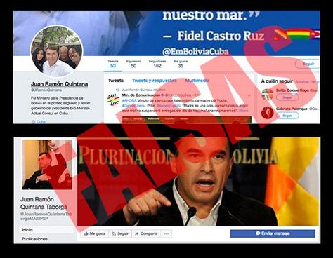 La publicación de la Embajada de Cuba que informa de la cuenta de Twitter falsa de Quintana. 