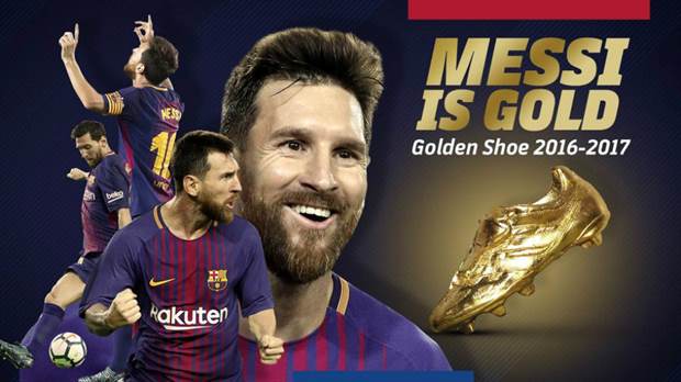 El póster oficial del premio: Messi y la Bota de Oro