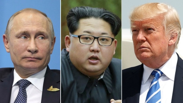 El presidente ruso Vladrimir Putin, el dictador de Corea del Norte Kim Jong-un y el presidente de EEUU Donald Trump
