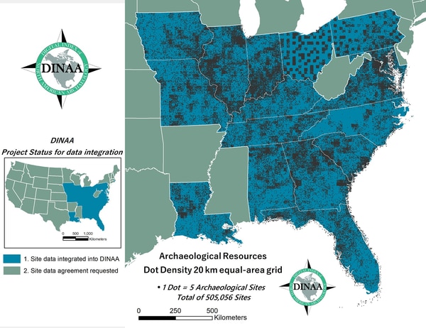 El mapa de DINAA muestra la densidad de sitios arqueológicos en peligro. (DINAA)
