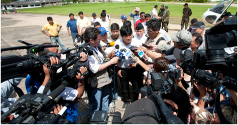 El presidente Evo Morales en un contacto con periodistas.