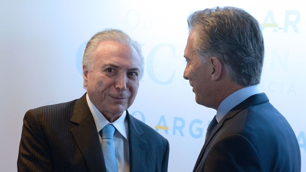 Macri junto al presidente de Brasil, Michel Temer (Presidencia)